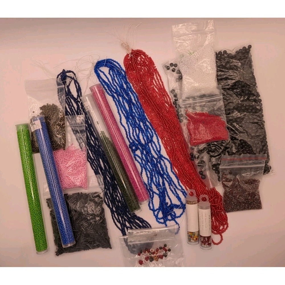 Mixed Glass Seed Beads Tube Beads Bicone Crystals 1 lb Craft Destash Lot Multi